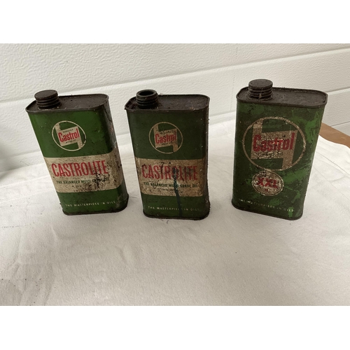 18 - VINTAGE CASTROL & BP OIL CANS 2 BLOW LAMPS