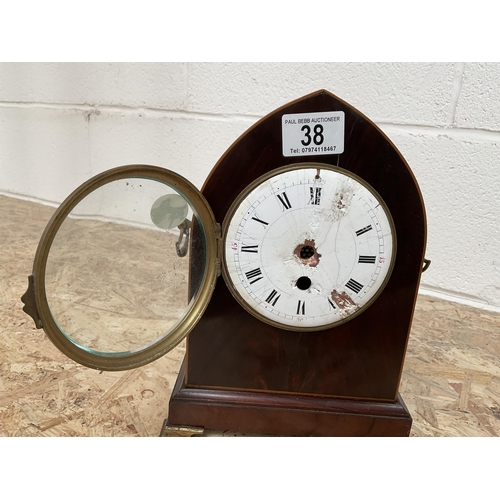 38 - 3 MANTLE CLOCKS 1 ANTIQUE A/F AND 2 MODERN