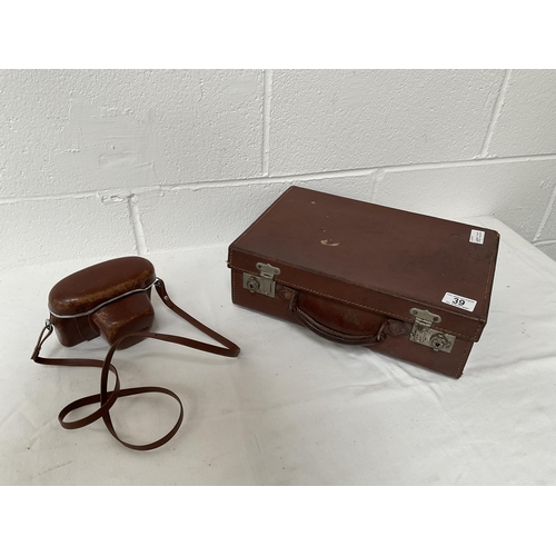 39 - VINTAGE LEATHER CASE & CAMERA