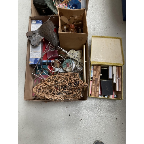 47 - 3 BOXES OF HOUSEHOLD ITEMS, CHINA ORNAMENTS ETC