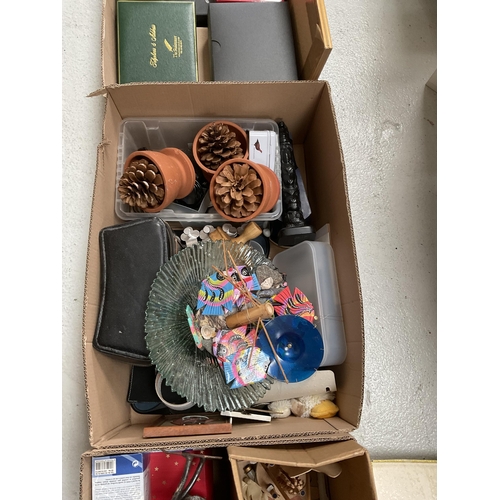 47 - 3 BOXES OF HOUSEHOLD ITEMS, CHINA ORNAMENTS ETC