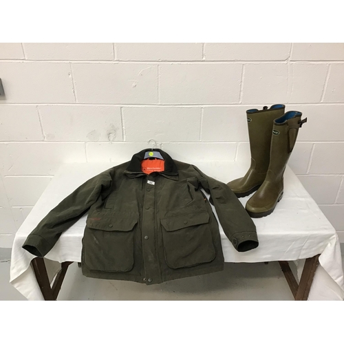 52 - DEERTEX HUNTING JACKET AND WELLINGTONS