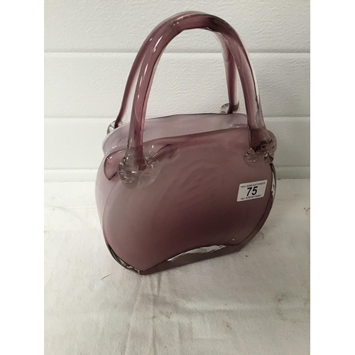 75 - 2 COLOURED GLASS ORNAMENTAL HANDBAGS