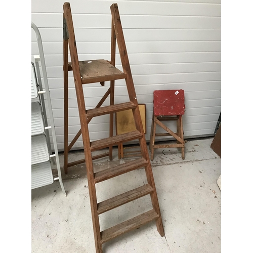 91 - VINTAGE WOODEN & METAL STEP LADDERS