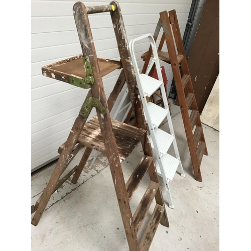 91 - VINTAGE WOODEN & METAL STEP LADDERS