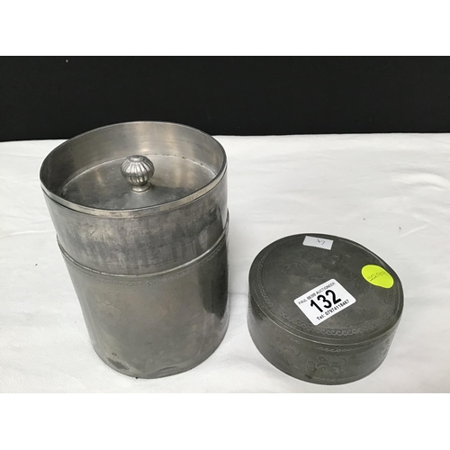 132 - PEWTER TEA CADDY AND CERAMIC POT