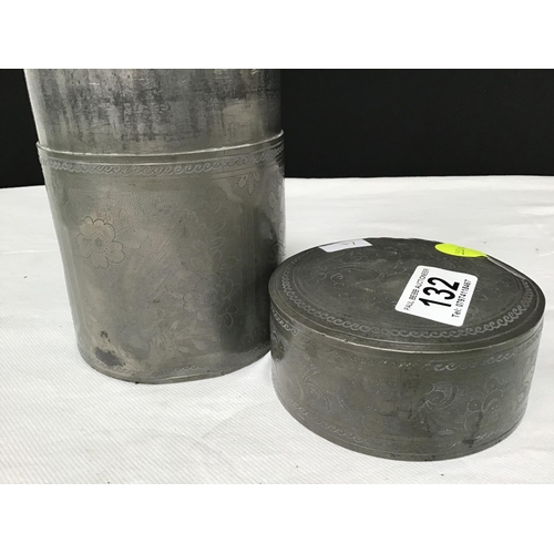 132 - PEWTER TEA CADDY AND CERAMIC POT