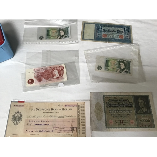 141 - SELECTION OF ENGLISH BANK NOTES AND COINS