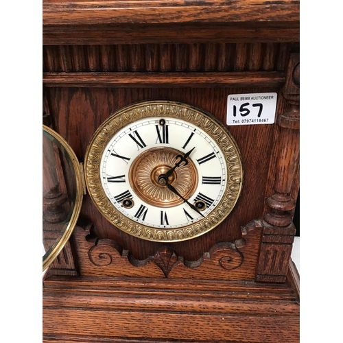 157 - VICTORIAN MAHOGANY CARVED CASED MANTLE CLOCK - H17