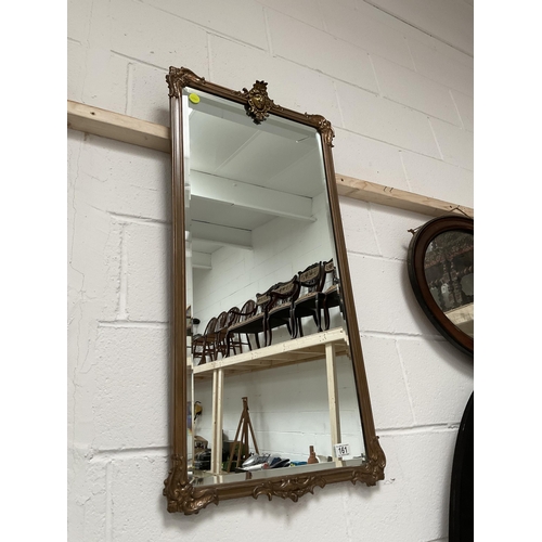 161 - LARGE ANTIQUE GILT FRAMED BEVEL EDGED WALL MIRROR - H37