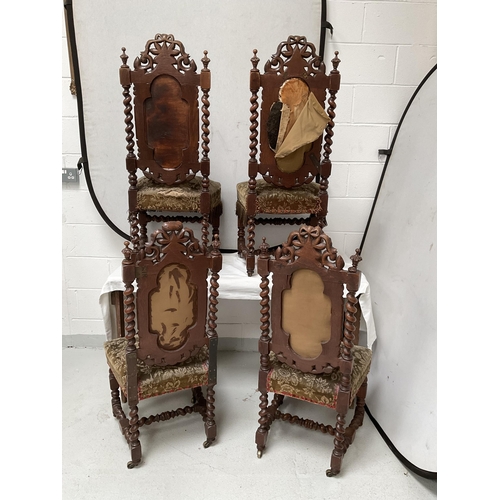 163 - SET OF 4 HEAVILY CARVED OAK BARLEYTWIST DINING CHAIRS DECORATED WITH FRUIT & FOILAGE - H45