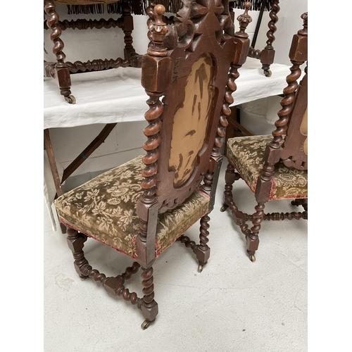 163 - SET OF 4 HEAVILY CARVED OAK BARLEYTWIST DINING CHAIRS DECORATED WITH FRUIT & FOILAGE - H45