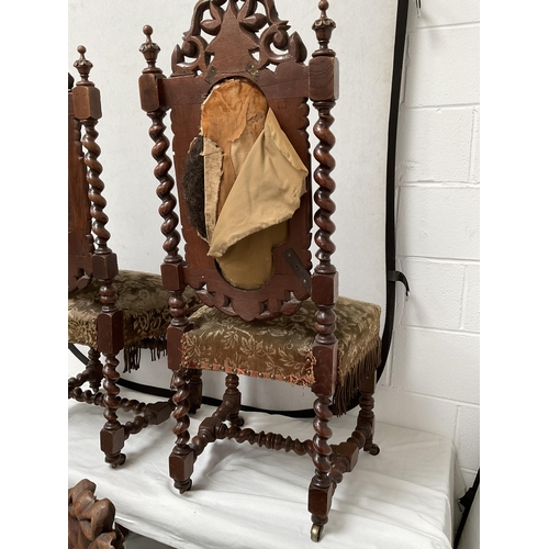 163 - SET OF 4 HEAVILY CARVED OAK BARLEYTWIST DINING CHAIRS DECORATED WITH FRUIT & FOILAGE - H45