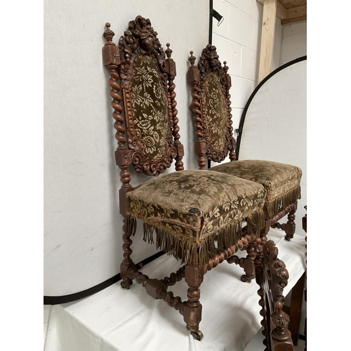 163 - SET OF 4 HEAVILY CARVED OAK BARLEYTWIST DINING CHAIRS DECORATED WITH FRUIT & FOILAGE - H45