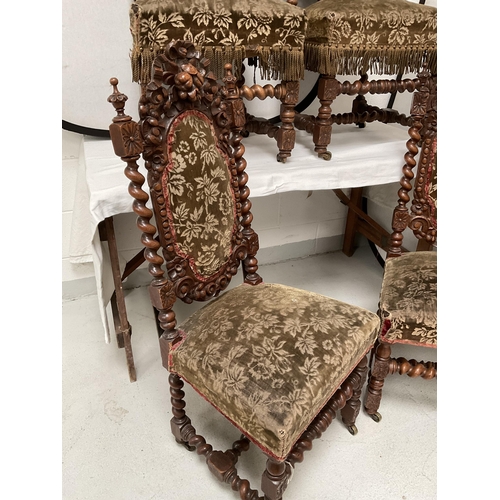 163 - SET OF 4 HEAVILY CARVED OAK BARLEYTWIST DINING CHAIRS DECORATED WITH FRUIT & FOILAGE - H45