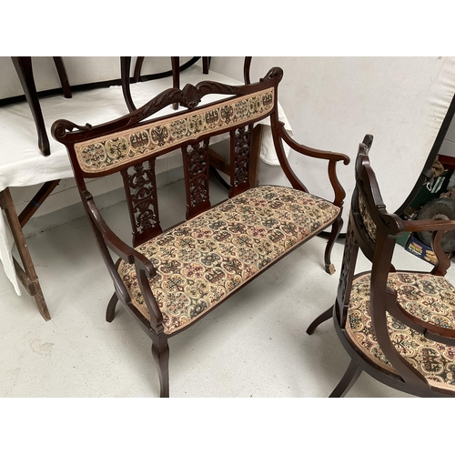 164 - VICTORIAN 4 PIECE SALOON SUITE WITH CARVED BACK AND UPHOLSTERED SEATS - SOFA H38