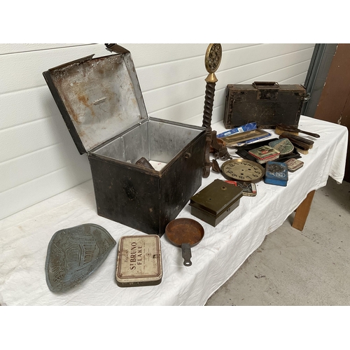 184 - VICTORIAN METAL BOX, HARDWARE ETC