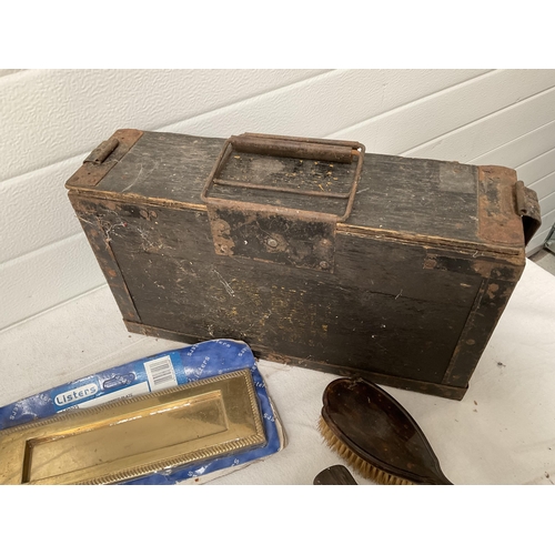 184 - VICTORIAN METAL BOX, HARDWARE ETC