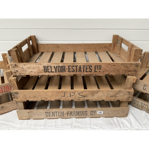 189 - 7 VINTAGE WOODEN ADVERTISING CRATES - H6