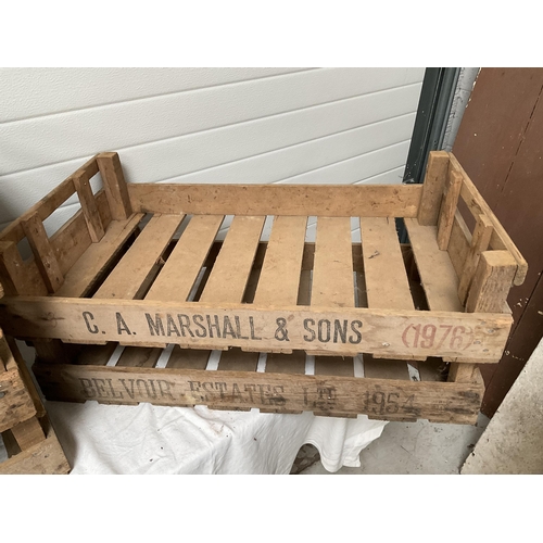 189 - 7 VINTAGE WOODEN ADVERTISING CRATES - H6