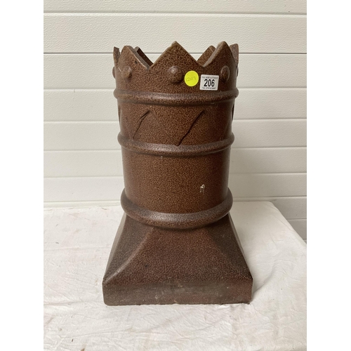 206 - PAIR OF VICTORIAN BROWN GLAZED CHIMNEY POTS WITH CASULATED TOPS - H21