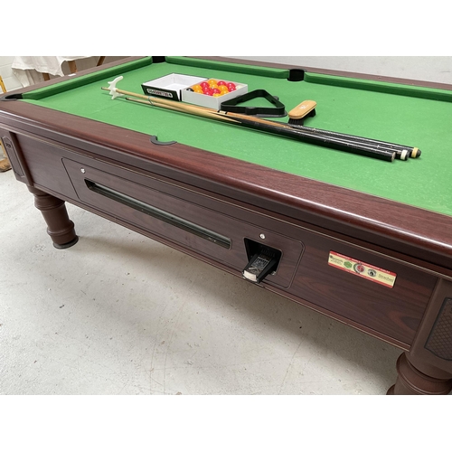 207 - ARAMITH SUPREME COIN OPERATED POOL TABLE C/W BALLS, CUE, REST, BRUSH, TRIANGLES AND KEYS H33