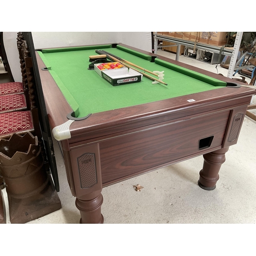 207 - ARAMITH SUPREME COIN OPERATED POOL TABLE C/W BALLS, CUE, REST, BRUSH, TRIANGLES AND KEYS H33