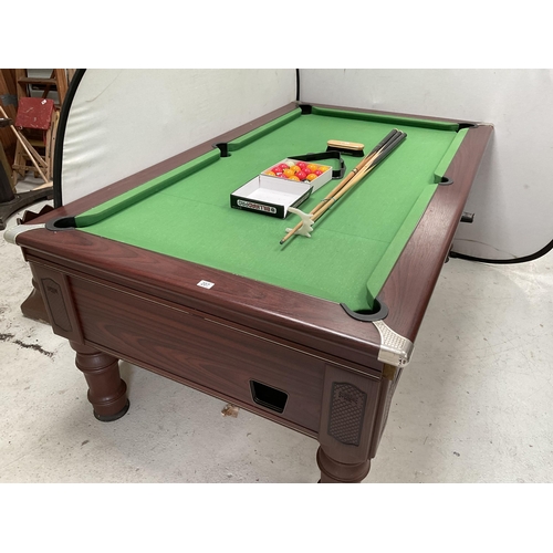 207 - ARAMITH SUPREME COIN OPERATED POOL TABLE C/W BALLS, CUE, REST, BRUSH, TRIANGLES AND KEYS H33