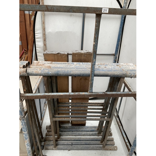 211 - GALVANISED STEEL SCAFFOLD TOWER WITH BOARDS