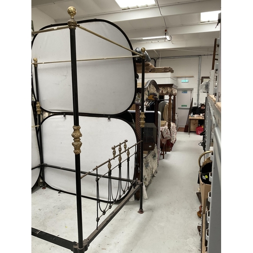 214 - VICTORIAN BRASS & IRON FULL TESTER FOUR POSTER BED FRAME - H93