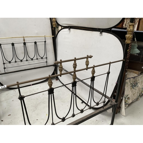 214 - VICTORIAN BRASS & IRON FULL TESTER FOUR POSTER BED FRAME - H93