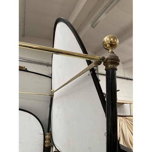 214 - VICTORIAN BRASS & IRON FULL TESTER FOUR POSTER BED FRAME - H93