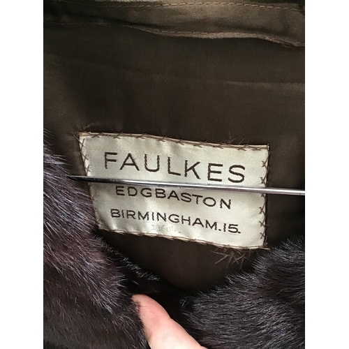 226 - FAULKES EDGBASTON BIRMINGHAM NUMBERED 13604 3/4 LENGTH LADIES COLLARED FUR COAT