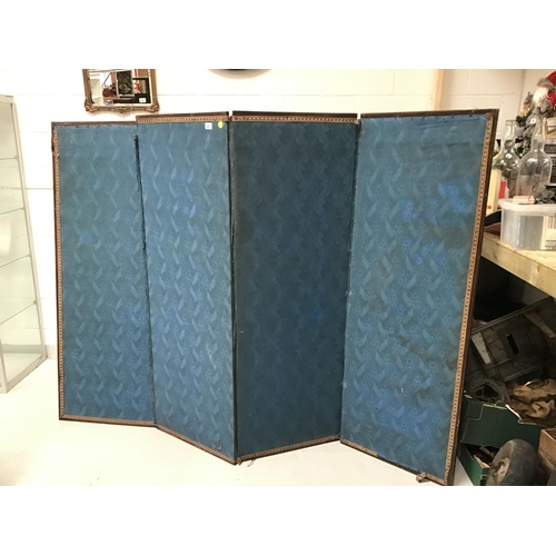 227 - VINTAGE FOLDING BLUE UPHOLSTERED SCREEN A/F - H65