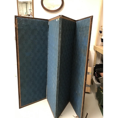 227 - VINTAGE FOLDING BLUE UPHOLSTERED SCREEN A/F - H65