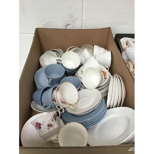 246 - 2 BOXES OF CHINA TO INCLUDE CHINA TEA SETS AND BOX OF GLASSWARE