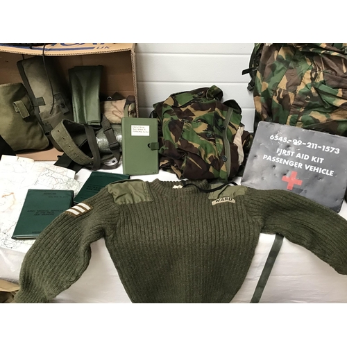 248 - 4 BOXES OF ARMY CLOTHING, BOOTS AND ACCESORIES AND 2 RUCKSACKS