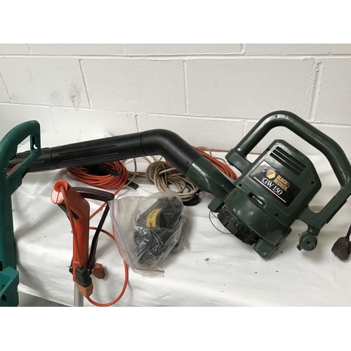 249 - ELECTRIC GARDEN LEAF BLOWER AND 3 ELECTRIC STRIMMERS