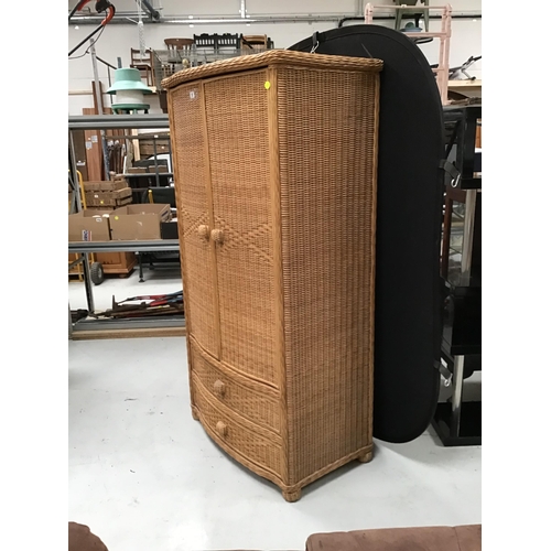 285 - MODERN WICKER DOUBLE WARDROBE WITH 2 DOORS OVER 2 DRAWERS - H72