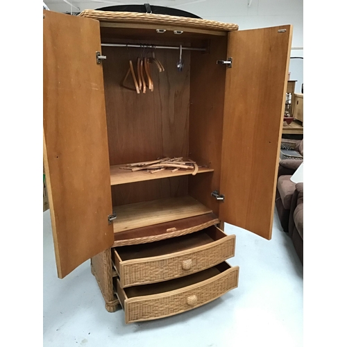 285 - MODERN WICKER DOUBLE WARDROBE WITH 2 DOORS OVER 2 DRAWERS - H72