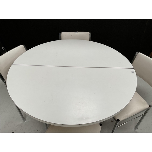 302 - RETRO WHITE AND CHROME EXTENDING KITCHEN TABLE AND 4 MATCHING CHAIRS - A/F 
Table H30