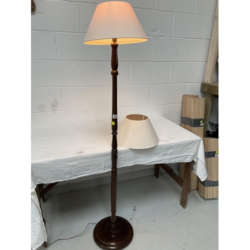 308 - VINTAGE OAK STANDARD LAMP WITH 2 SHADES