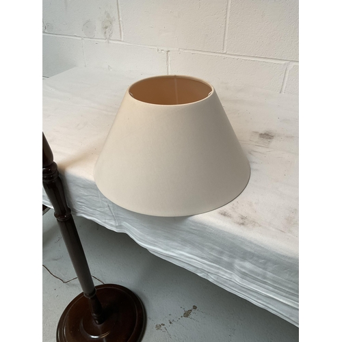 308 - VINTAGE OAK STANDARD LAMP WITH 2 SHADES