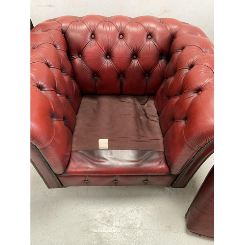 313 - RED LEATHER BUTTON BACKED CHESTERFIELD TUB CHAIR