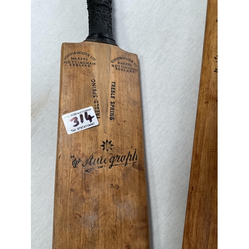 314 - 2 VINTAGE CRICKET BATS - 1 IS GUNN & MOORE LTD AND LILLEY WHITE FROWD