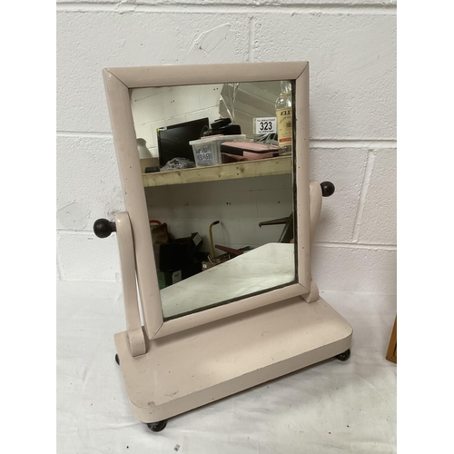 323 - VICTORIAN PAINTED SWING MIRROR AND VINTAGE BATHROOM CABINET