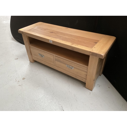 331 - MODERN CHUNKY OAK CORNER TV STAND WITH 2 DRAWERS - H20