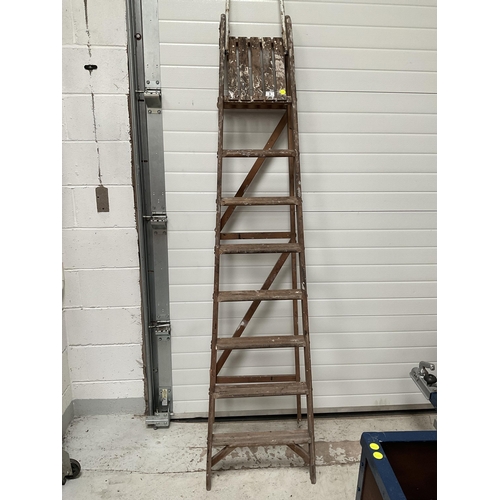 3 - VINTAGE 8 RUNG WOODEN FOLDING STEPS
