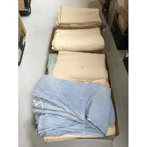 62 - 4 BOXES OF VINTAGE BLANKETS CANDLEWICK BEADSPRESD ETC