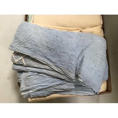 62 - 4 BOXES OF VINTAGE BLANKETS CANDLEWICK BEADSPRESD ETC